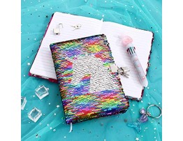 Diary with Lock Sequins Notebook Reversible Sequin Journal Double Sided Flip Sequin Journal with Lock Ideal Personal Organizer Gift for Girls Women Rainbow to Silver