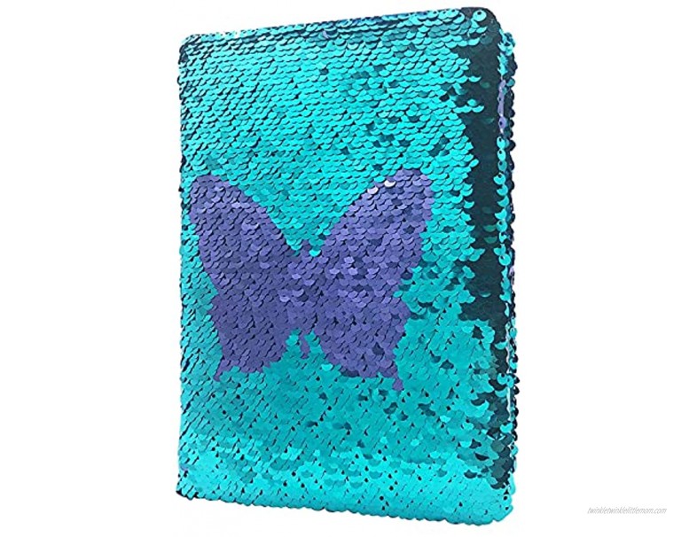 EverCreatives Magic Reversible Flip Sequin Girls Journal Purple Butterfly to Blue Secret Kids Diary Personalized Notebook A5 Size 160 Lined Pages…