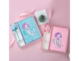 Fuhgkg Pink Mermaid Plush Notebook Diary Lined Travel Journal Set with Pom Pen for Kids GirlsPink