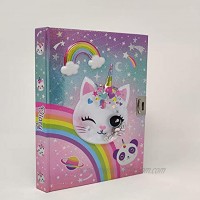 Hot Focus CAT Air Bubble w  Sequins. Secret Diary with Keys and Lock. 7” Notebook Journal with 300 Blank and Lined Pages with Date Space on top of Each Page for Kids Girls Tween.