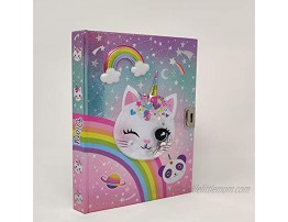 Hot Focus CAT Air Bubble w  Sequins. Secret Diary with Keys and Lock. 7” Notebook Journal with 300 Blank and Lined Pages with Date Space on top of Each Page for Kids Girls Tween.