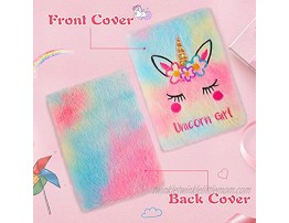 Kids Plush Unicorn Notebook Lovely Unicorn Diary for Girls Fuzzy Plush Journal with Ballpoint Pen Stickers 160 Pages for Writing and Drawing Birthday Gifts for Girls