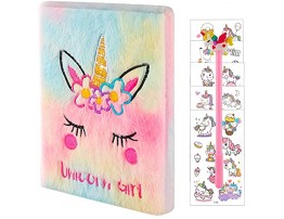 Kids Plush Unicorn Notebook Lovely Unicorn Diary for Girls Fuzzy Plush Journal with Ballpoint Pen Stickers 160 Pages for Writing and Drawing Birthday Gifts for Girls
