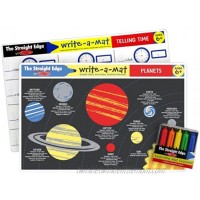 Melissa & Doug Common Knowledge II Write-a-Mat w  Crayon Bundle for Ages 6+: Planets Telling Time The Straight Edge Series