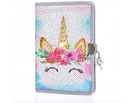 MHJY Unicorn Notebook Sequin Secret Diary with Lock,Reversible Mermaid Sequin Notebook Private Journal Magic Travel Journal Unicorn Notebook for Adults and Kids