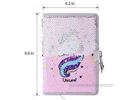 PojoTech Unicorn Notebook Sequin Secret Diary with Lock Reversible Mermaid Sequin Notebook Private Journal Magic Travel Journal Unicorn Notebook Gift for Adults and Kids Pink