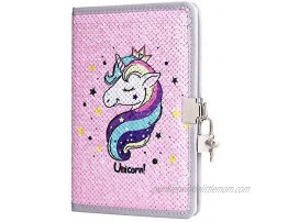 PojoTech Unicorn Notebook Sequin Secret Diary with Lock Reversible Mermaid Sequin Notebook Private Journal Magic Travel Journal Unicorn Notebook Gift for Adults and Kids Pink