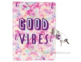 Three Cheers for Girls Good Vibes Tie Dye Spiral Locking Journal Girls Diary with Lock and Key 200 Page Pastel Tie Dye Secret Diary 6” x 8” with Gem Lock and 2 Keys