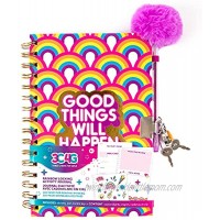 Three Cheers for Girls Rainbow Bright Locking Activity Journal Girls Diary with Lock and Key Includes 200 Page Spiral Bound Activity Notebook Stickers Pen Lock and Key 5.5 x 8.3 Inches