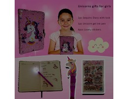 Unicorn Diary with Lock for Girls Gifts-A5 Sequins Lock Journal for Girls Writing Notebooks Journal for Kids Unicorn Pen and Stickers Girls Diary Study Supplies Gift for 7 8 9 10 Years Old Girls