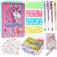 Unicorn Notebook Journal Set for Girls Unicorn Stationery Set Diary Pen Stickers Mini Stamps Set and Drawing Stencils Included Unicorn Journal Gift for Drawing Writing for Girls Boys Kids