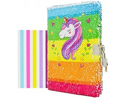 VIPbuy Unicorn Diary with Lock and Key for Kids Girls Colorful Reversible Flip Sequin Journal Gift w Photo Corner