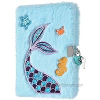 WERNNSAI Plush Mermaid Notebook A5 Glitter Journal Mermaid Diary for Girls Gift School Office Travel Hardcover Notebooks Kids Writing Drawing Embroidery Notepad with Locks and Keys