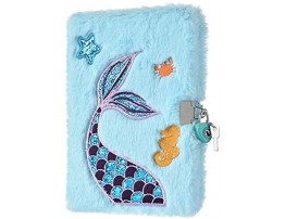 WERNNSAI Plush Mermaid Notebook A5 Glitter Journal Mermaid Diary for Girls Gift School Office Travel Hardcover Notebooks Kids Writing Drawing Embroidery Notepad with Locks and Keys