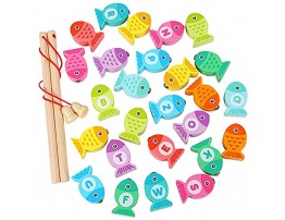 CICITOYWO Wooden Magnetic Fishing Board Game Toy Set ABC Alphabet Color Sorting Puzzle Montessori Letters Motor Skill Toys Preschool Gift for Toddlers 2 3 4 5 Year Old Girls Boys Kids Fishing Game