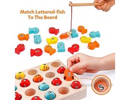 Coogam Wooden Magnetic Fishing Game with 2 Pole + Wooden Pattern Blocks Games for 2 3 4 5 Years Old Kid Toddler