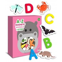 Curious Columbus Animal Magnets For Kids. Includes Alphabet Letters. Set of 52 Pieces. Foam Educational Magnetic Toy Objects For Word Recognition. 26 Picture Fridge Magnets and 26 ABC Letters From A-Z