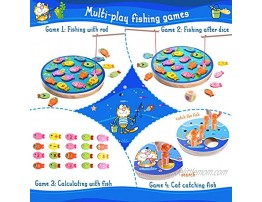 Joyjoz 30 Pcs Magnetic Fishing Games Toy Toddler Wooden Educational Toys for Kids Preschool Learning Toys Fish Board Games for Kids Boys Girls Birthday Gift with Magnetic Poles Dice