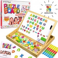 XL Wooden Educational Toys Magnetic Kit Easel Tabletop w  Whiteboard Chalkboard Animal & Shapes Letters Numbers Dry Erase Pen & Chalks Portable Magnet Board for Kids 3 Years Old & Above