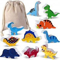 Blulu 10 Pieces Dinosaur Stacking Toys Wooden Toys Dinosaurs for Boys and Girls Wooden Animal Figures Fun Toys for Christmas Birthday Toys Boys Kids Girls
