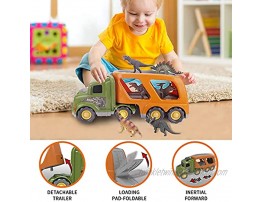 Car Truck Toys for 3 4 5 6 Years Old Boys and Girls Dinosaur Truck Toys Triceratops Tyrannosaurus Rex Brachiosaurus Toys Friction Powered Car Trailer with Sound and Light