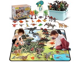 DigHealth 33 Pcs Dinosaur Toy Playset with Activity Play Mat Realistic Dinosaur Figures Trees Rockery to Create a Dino World Including T-Rex Triceratops Pterosauria for Kids Boys & Girls
