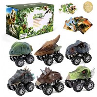 Dinosaur Toy Pull Back Cars: 6 Pack Set Realistic Dino Cars | Mini Monster Truck with Big Tires | Small Dinosaur Toys for Kids 3-6 | Xmas Birthday Party Favor Gifts for 3,4,5,6 Year Old Boys Toddler