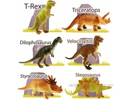 Haktoys Pack of 8 Dinosaur Toy Set | 6 Educational Realistic 7 Dinosaurs Figures; T-Rex Triceratops Velociraptor Stegosaurus Plus 2 Trees for Toddlers & Kids