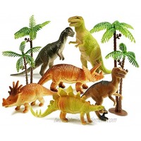 Haktoys Pack of 8 Dinosaur Toy Set | 6 Educational Realistic 7 Dinosaurs Figures; T-Rex Triceratops Velociraptor Stegosaurus Plus 2 Trees for Toddlers & Kids