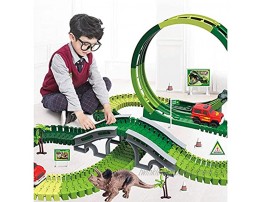 Little Bado 210 Piece DIY Dinosaur Toys Race Track Assemble Roller Coaster Flexible Track Playset Dinosaurs Bridge Ramps and Race Car Toys – Prehistoric Race Track for Boys Kids Toddlers Age 3-5