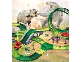 Little Bado 210 Piece DIY Dinosaur Toys Race Track Assemble Roller Coaster Flexible Track Playset Dinosaurs Bridge Ramps and Race Car Toys – Prehistoric Race Track for Boys Kids Toddlers Age 3-5