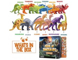 Prextex Realistic Looking Dinosaur With Interactive Dinosaur Sound Book Pack of 12 Animal Dinosaur Figures with Illustrated Dinosaur Sound Book Toys for Boys and Girls 3 Years Old & Up