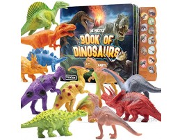 Prextex Realistic Looking Dinosaur With Interactive Dinosaur Sound Book Pack of 12 Animal Dinosaur Figures with Illustrated Dinosaur Sound Book Toys for Boys and Girls 3 Years Old & Up