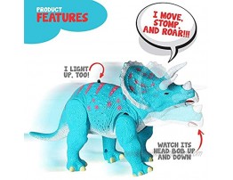 Remote Control Dinosaur Triceratops Toy Roars Walks Lights Up Bobs its Head and Stomps RC Toys for Kids Ages 3 and Up Blue Walking Dinosaurs Figure with Wireless Controller