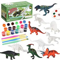 SpringFlower Dinosaur Toys for 3 Years Old & Up Dinosaur Arts and Crafts Painting kit including12 Realistic Looking Dinosaurs Figures DIY Creative Toy Gift for Kids Boys and Girls