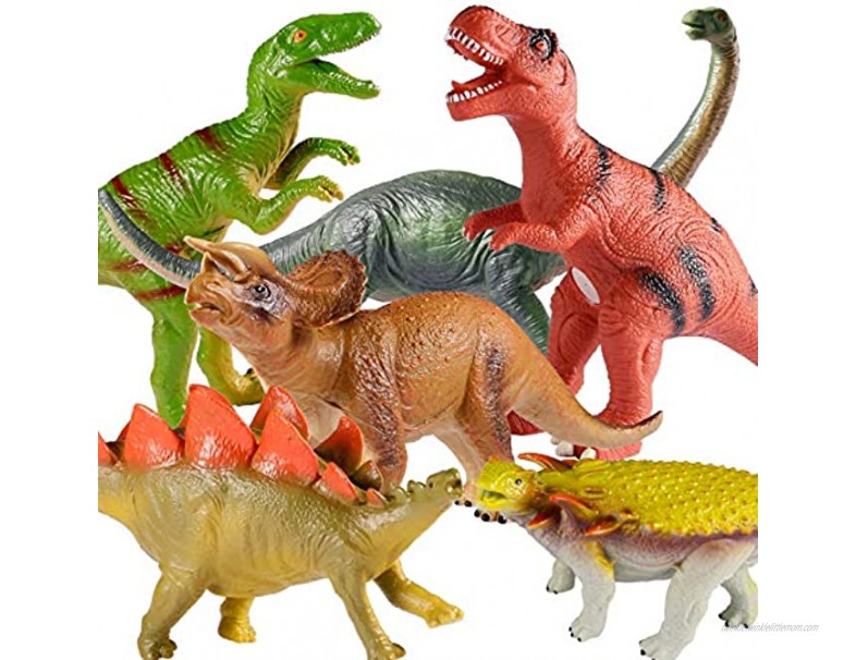 TEPSMIGO Huge Soft Dinosaur Toys 6PCS Jumbo Dinosaur Set Realistic Looking Big Dinosaur Figures,Including Jurassic T-Rex Velociraptor Triceratops Stegosaurus Brachiosaurus Ankylosaurus for Kids