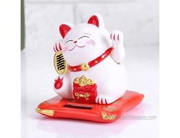 Fortune Cat Solar Powered Waving Cat Mini Japanese Maneki Neko Fortune Cats for Home Office and Car Decor Color : White