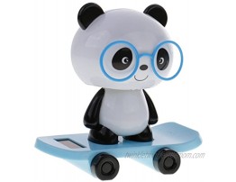 Jili Online Adorable Plastic Solar Powered Skateboard Shaking Head Glasses Panda Doll Auto Accessories Home Table Decoration Toy Blue
