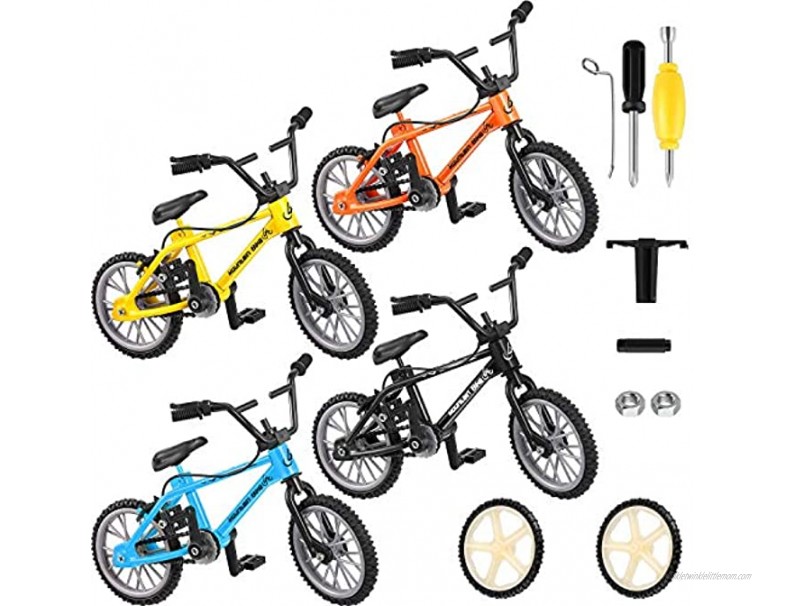8 Pieces Finger Bikes Mini Finger Mountain Bikes with Brake Ropes Double-Bar Finger Bicycle with Replacement Wheels and Tools Boy Toy Creative Game Gifts for Party Favors