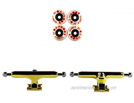 NOAHWOOD Fingerboards Parts PRO Classic White Wheels Red Logo Class-4 Bearing 4Pcs Set + Professional Prince II Trucks 34mm + Update Self-Locking Nuts Golden Yellow