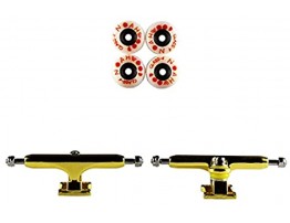 NOAHWOOD Fingerboards Parts PRO Classic White Wheels Red Logo Class-4 Bearing 4Pcs Set + Professional Prince II Trucks 34mm + Update Self-Locking Nuts Golden Yellow