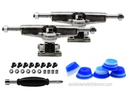Teak Tuning Fingerboard Spacer Trucks Chrome Silver Includes Set of 5 Blue & White Swirl Bubble Bushings 32mm Width Tuned & Assembled