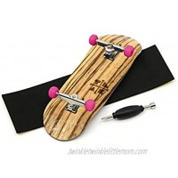 Teak Tuning Prolific Complete Fingerboard with Upgraded Components Pro Board Shape and Size Bearing Wheels,and Trucks 32mm x 97mm Handmade Wooden Board Pink Zebra Edition