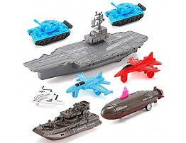 Aircraft Carrier Pullback Mini Military Toy Playset with Fighter Jets Stealth Bomber Tank Warship Submarine 8 Pieces