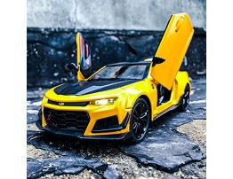 BDTCTK 1 24 Camaro Bumblebee Car Model Toy Zinc Alloy Casting Pull Back Car Sound and Light Toys for Kids Boy Girl Gift Yellow