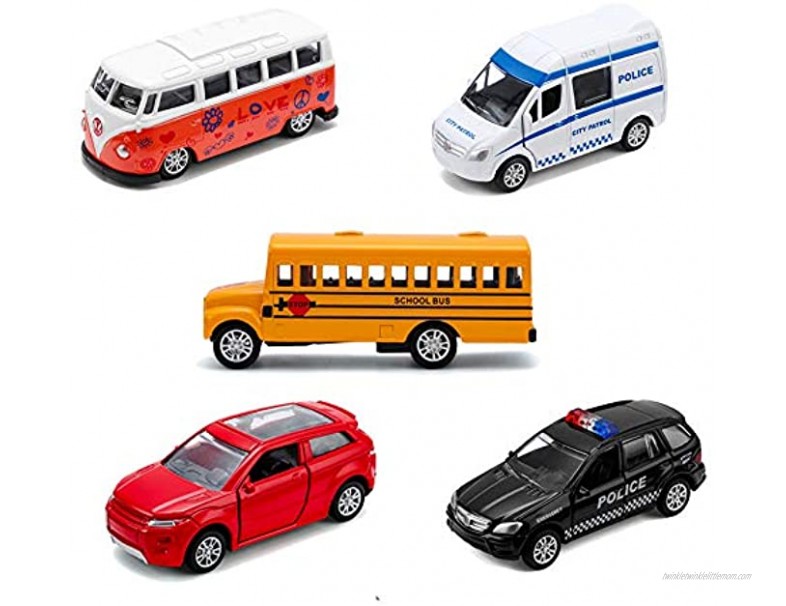 Car Toys Diecast Cars and Pull Back Vehicles for Toddlers & Kids 3-6 Year Old Boys School Bus Police Cars