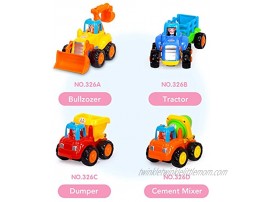 Coolecool Push and Go Friction Powered Cars Pull Back Vehicles Trucks for Baby Toys 18 Months and Up 4 Play Vehicles: Tractor Bulldozer Dumper Cement Mixer