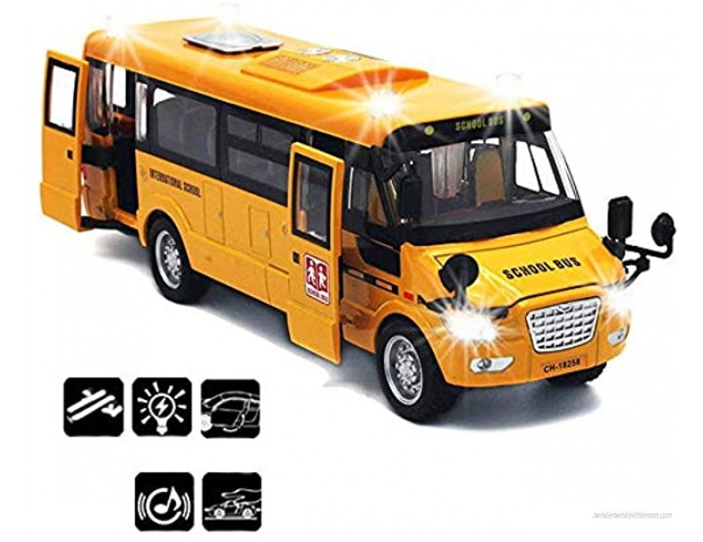 CORPER TOYS School Bus Toy Die Cast Vehicles Yellow Large Alloy Pull Back 9'' Play Bus with Sounds and Lights for Kids