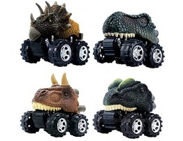 DINOBROS Pull Back Dinosaur Car Toys 4 Pack Dino Toys for 3 Year Old Boys and Toddlers T-Rex Dinosaur Games Monster Trucks