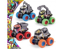 Friction Powered Monster Trucks for Boys 4-Pack Push and Go Inertia Vehicles Birthday Party Gift for Kids 3,4,5 Year Old